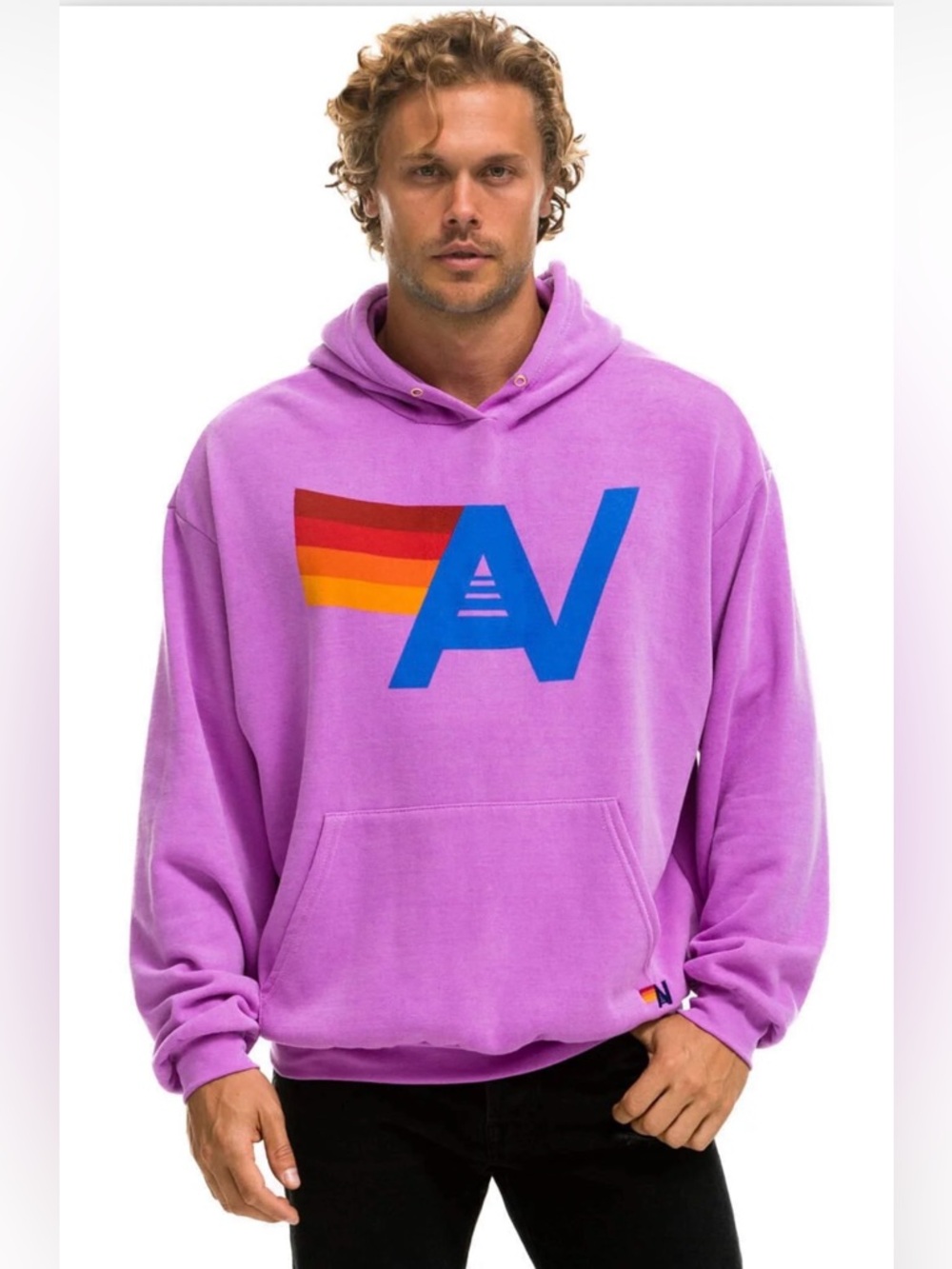 NWT - Aviator Nation - Relaxed Logo Pullover Hoodie - Neon Purple - Picture 2 of 5